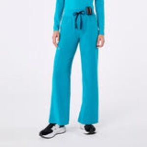 Teal High Waisted Isabel Wide Leg - Petite Scrub Pant - S - Petite / Teal